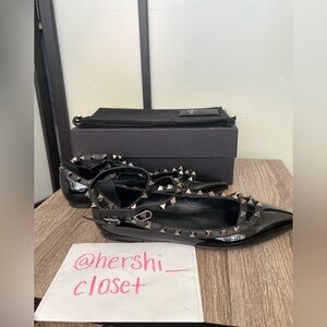 Valentino Garavani Noir Rockstud Caged Ballerina Flats Patent Black 40 10